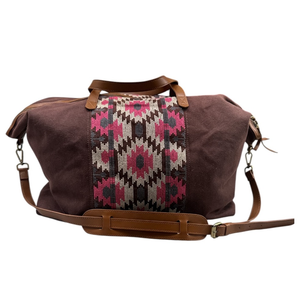 JOHNNY WAS Embroidered Cloth Leather Large Overnight Tote Weekender Bag Bohemian